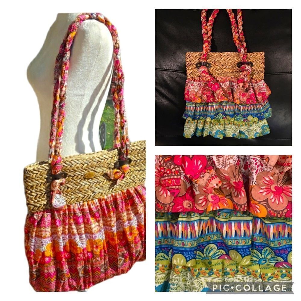 Capelli Gorgeous Straw World Ruffle layer Tote/shoulder bag‎